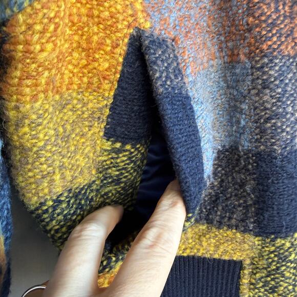 House of Harlow plaid bomber jacket - wool blend - blue - yellow - coat  size XS - Picture 3 of 7